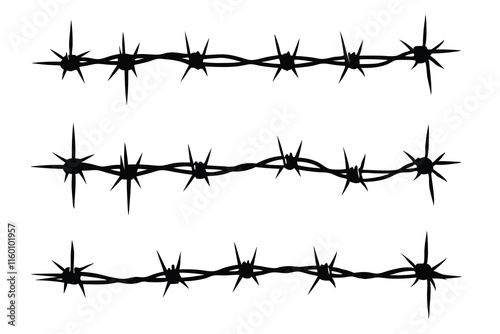 Barbed wires set isolated flat vector illustration on white background.