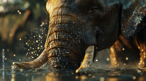 Elephant drinking water, close-up.
