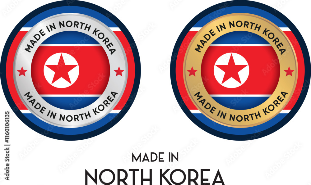 Naklejka premium Made in North Korea. Premium labels, stickers, pointer, badge and symbol of North Korea flag icon. Collection vector illustration