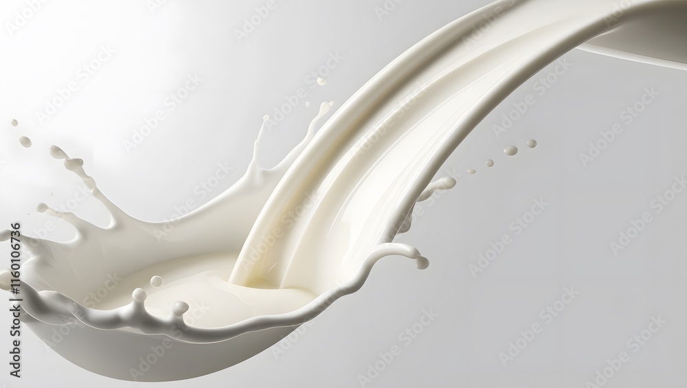 Fototapeta premium Realistic White Milk Splash - Flowing Yogurt or Cream Isolated on Background