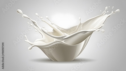 Realistic White Milk Splash - Flowing Yogurt or Cream Isolated on Background photo