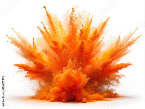 Bright Orange Paint Color Powder Festival Explosion On White Background