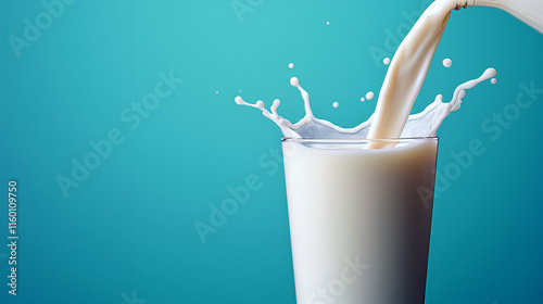 pouring milk into glass in green background