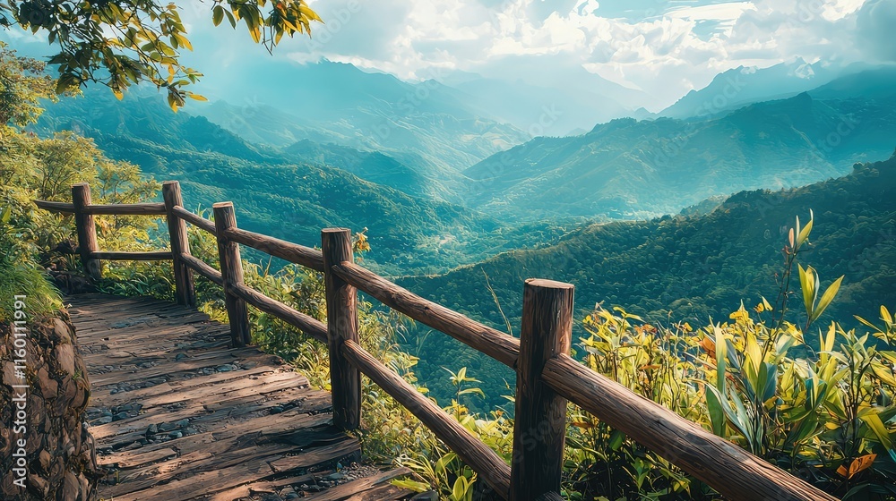 Scenic Mountain Pathway with Lush Greenery and Dramatic Sky Scenic Mountain Pathway with Lush Greenery and Dramatic Sky