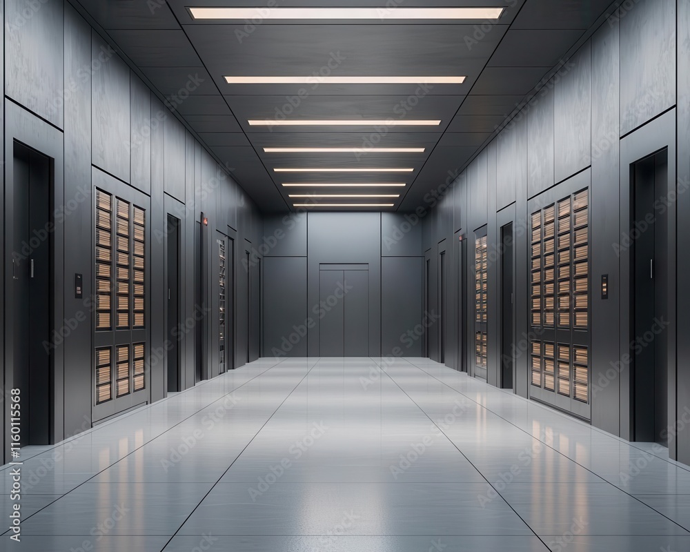 Spacious bank vault with metallic walls, private access rooms, and reinforced safe deposit boxes, spacious deposit room, modern, secure atmosphere Spacious bank vault with metallic walls, private access rooms, and reinforced safe deposit boxes, spacious deposit room, modern, secure atmosphere