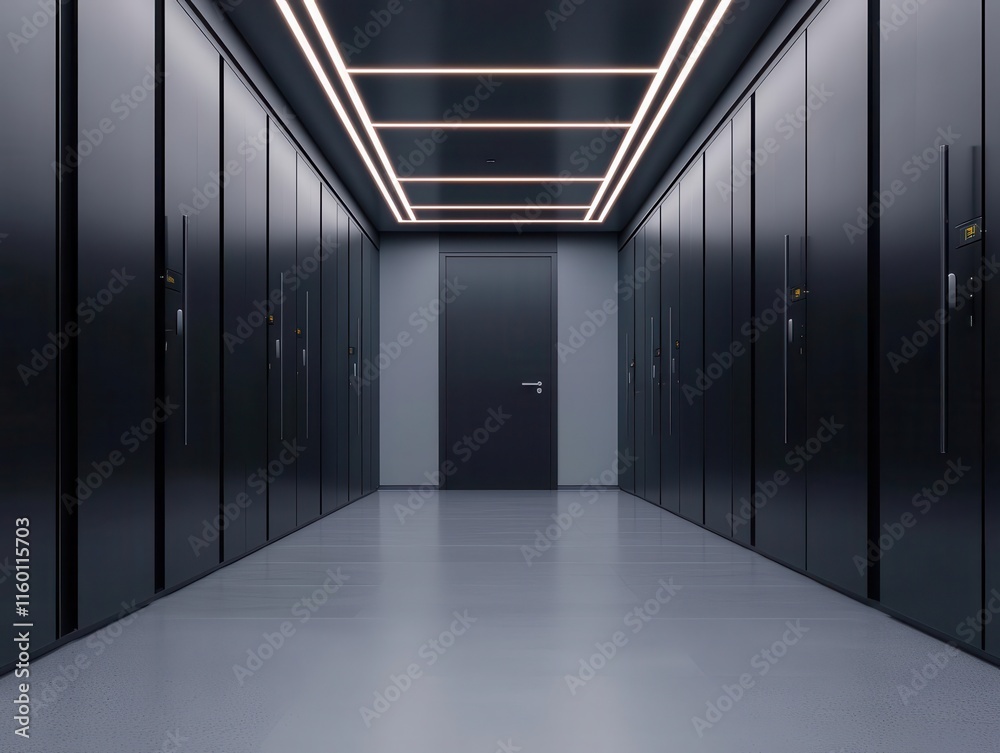 Modern bank safe deposit box room with sleek metal lockers, biometric access, and soft lighting, modern safe deposit room, secure, techdriven design Modern bank safe deposit box room with sleek metal lockers, biometric access, and soft lighting, modern safe deposit room, secure, techdriven design