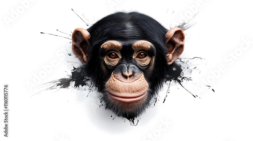 Chimpanzee Portrait: Digital Painting with Ink Splatter Effect AI Generated photo