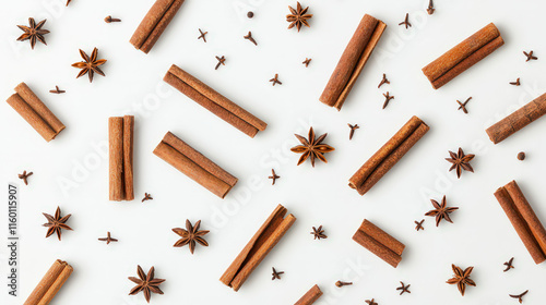 A vibrant display of whole cinnamon sticks, some leaning, others standing tall, highlighting their deep brown hue and rough texture, arranged against a simple backdrop for a warm, natural feel