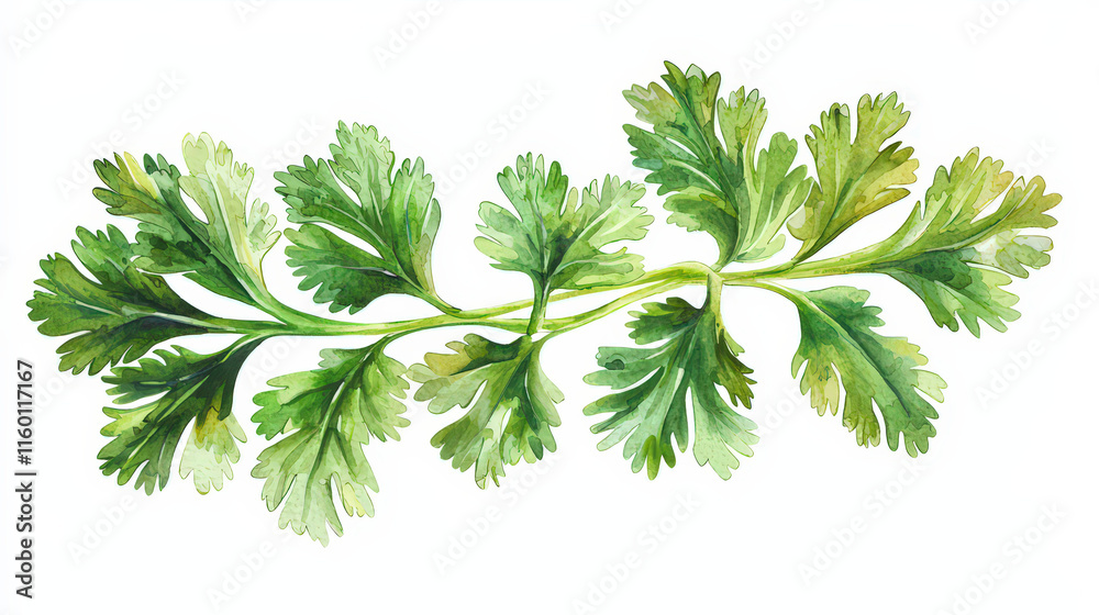 Fototapeta premium A fresh cilantro leaf with a vibrant green color and jagged edges, showcasing its aromatic qualities.