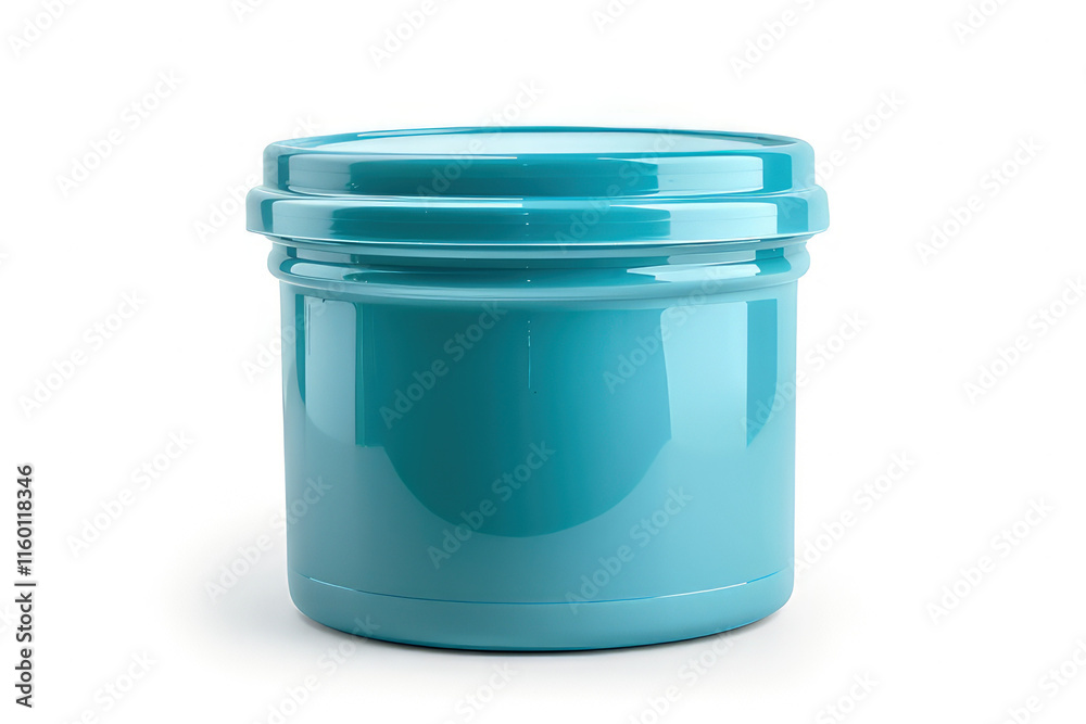 A glossy turquoise jar, likely for storage or packaging purposes. isolated on white background A glossy turquoise jar, likely for storage or packaging purposes. isolated on white background