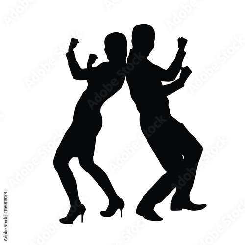 Silhouettes of people happy for an achievement