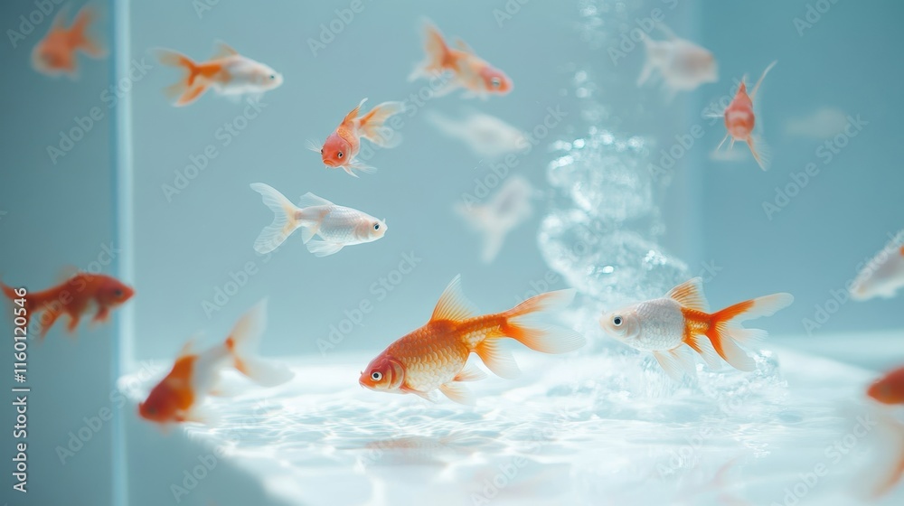 Playful Interaction of Goldfish in a Vibrant Aquarium Playful Interaction of Goldfish in a Vibrant Aquarium