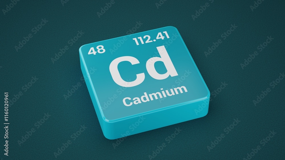 Cadmium element on the Periodic table. 48th Element of the Periodic table elements Cadmium element on the Periodic table. 48th Element of the Periodic table elements