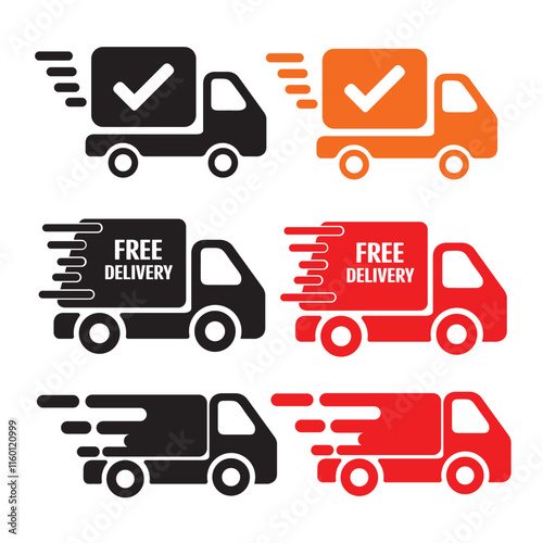 Fast shipping delivery truck icon vector set