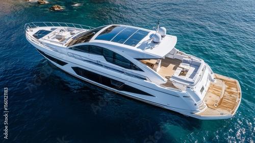 A luxury yacht anchored in clear blue waters, showcasing elegance and leisure. photo