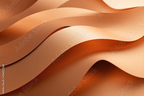Wavy metallic orange ribbons with a textured surface, arranged in an abstract design. Gradient lighting enhances the smooth curves and elegance. Ai generative