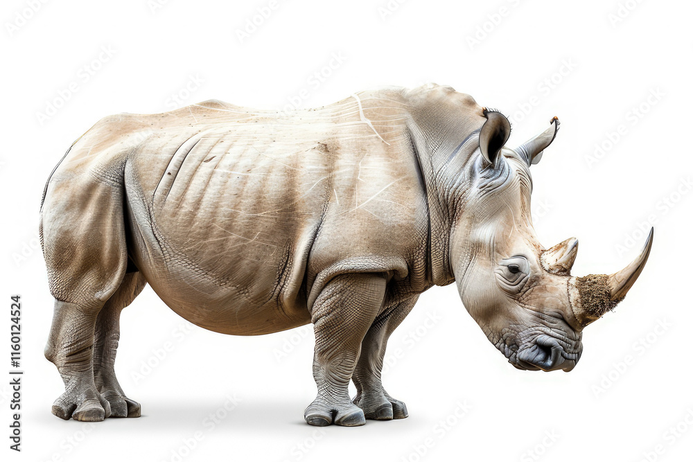 Fototapeta premium A realistic depiction of a rhinoceros showcasing its unique features and textures. isolated on white background