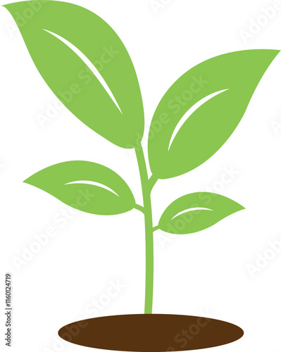 Young Green Plant Sprouting from Soil Simple Vector Illustration