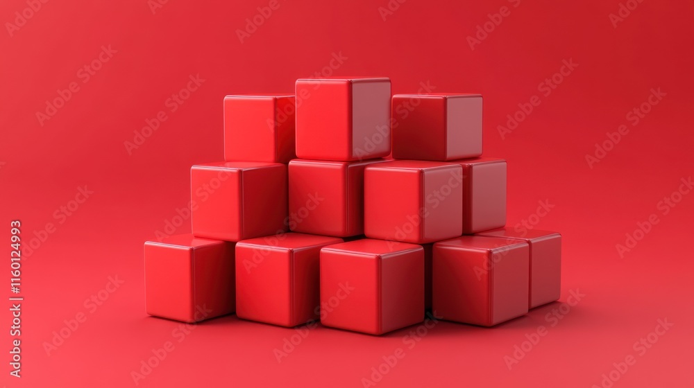 Obraz premium Abstract Red Cube Composition: Minimalist Geometric Design
