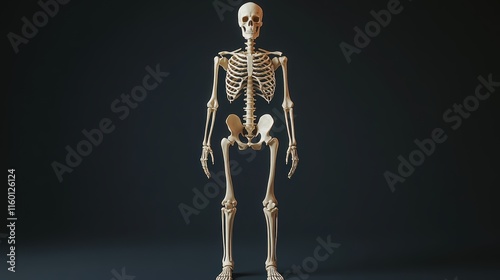 3D render. human skeleton full body from head to feet. black background. photo