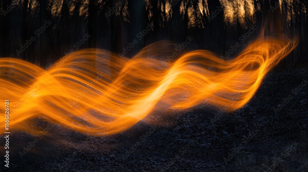 Naklejka premium Abstract fiery orange wave light trails over dark ground.