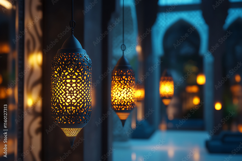 Obraz premium Elegant Hanging Lanterns in a Courtyard