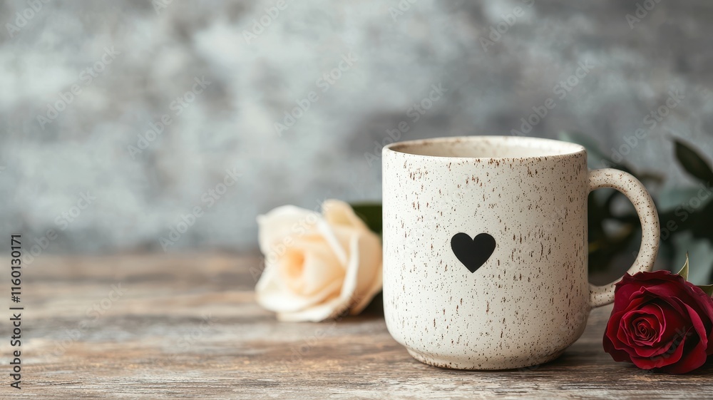 Handmade valentine gift mug with roses rustic setting creative concept for special occasion Handmade valentine gift mug with roses rustic setting creative concept for special occasion