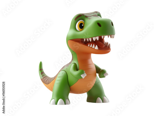 Vibrant Green Cartoon Dinosaur Character Isolated on Transparent Background