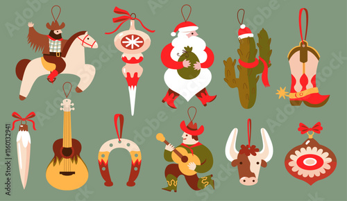 Wild West Christmas toys. Ornament. Vector illustration