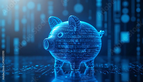 Wallpaper Mural Glowing Digital Piggy Bank in Binary Code: A Symbol of Fintech Innovation Torontodigital.ca