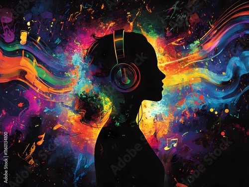 Abstract art depicting music as a remedy for depression, featuring vivid visuals and emotional elements that promote mental health, healing and the transformative power of music.
