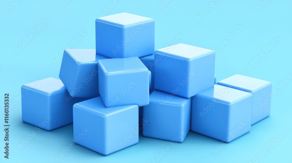 Abstract Composition of Blue Cubes: A Minimalist 3D Render Abstract Composition of Blue Cubes: A Minimalist 3D Render