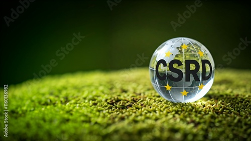 Crystal globe with CSRD acronym, symbolizing global sustainability initiative. photo