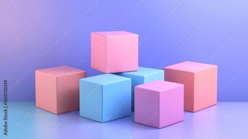 Pastel Cube Composition: A Minimalist 3D Render of Soft Pink and Blue Blocks Pastel Cube Composition: A Minimalist 3D Render of Soft Pink and Blue Blocks