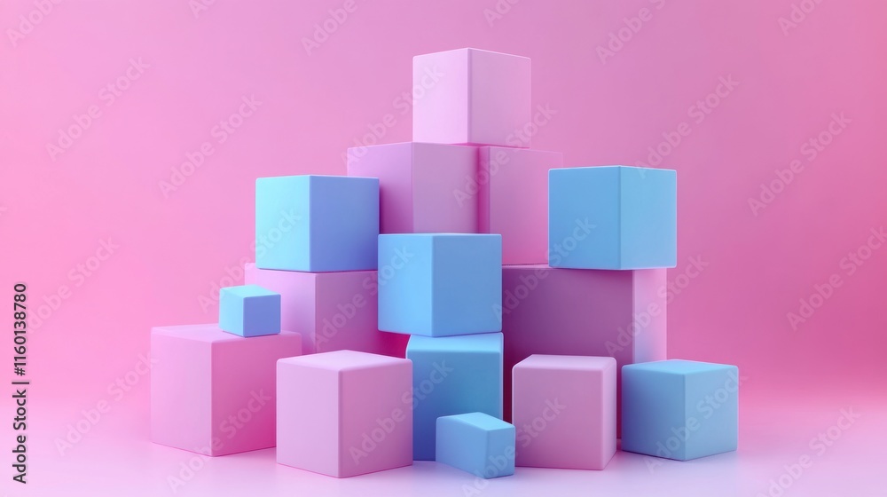 Pastel Pink and Blue Cubes Abstract Composition: A Minimalist 3D Render Pastel Pink and Blue Cubes Abstract Composition: A Minimalist 3D Render