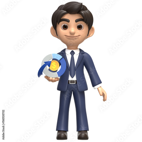Young businessman holding Graphic diagram