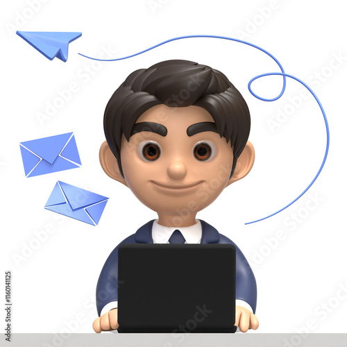 young businessman using a laptop for sending email