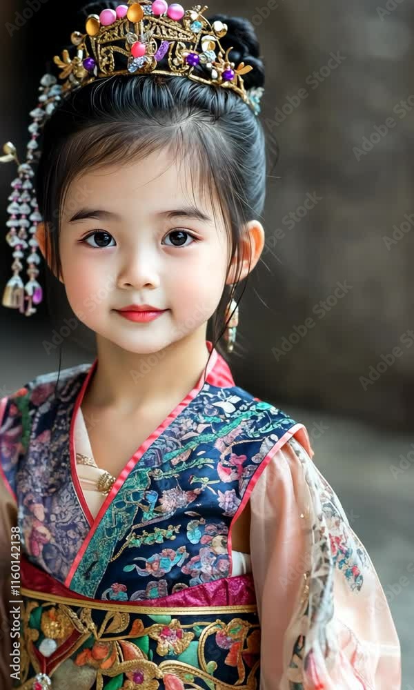 cute young Chinese girl wearing colorful rainbow traditionaldress cute young Chinese girl wearing colorful rainbow traditionaldress