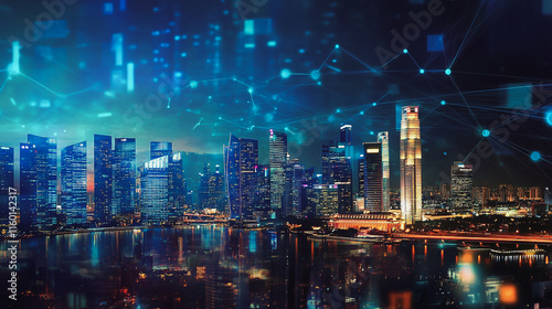 Wallpaper Mural abstract professional business team people innovation connection of line from nail node to node on Smart Innovation city with connection cyber security network reciprocity , networking concept Torontodigital.ca