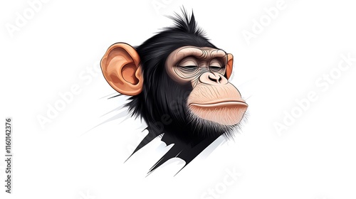 Serene Chimpanzee Portrait: Digital Illustration Against White AI Generated photo