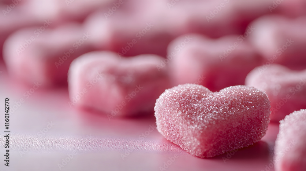 Obraz premium Heart Shaped Pink Sugar Candies Perfect for Valentines Day or Sweet Occasions : Generative AI