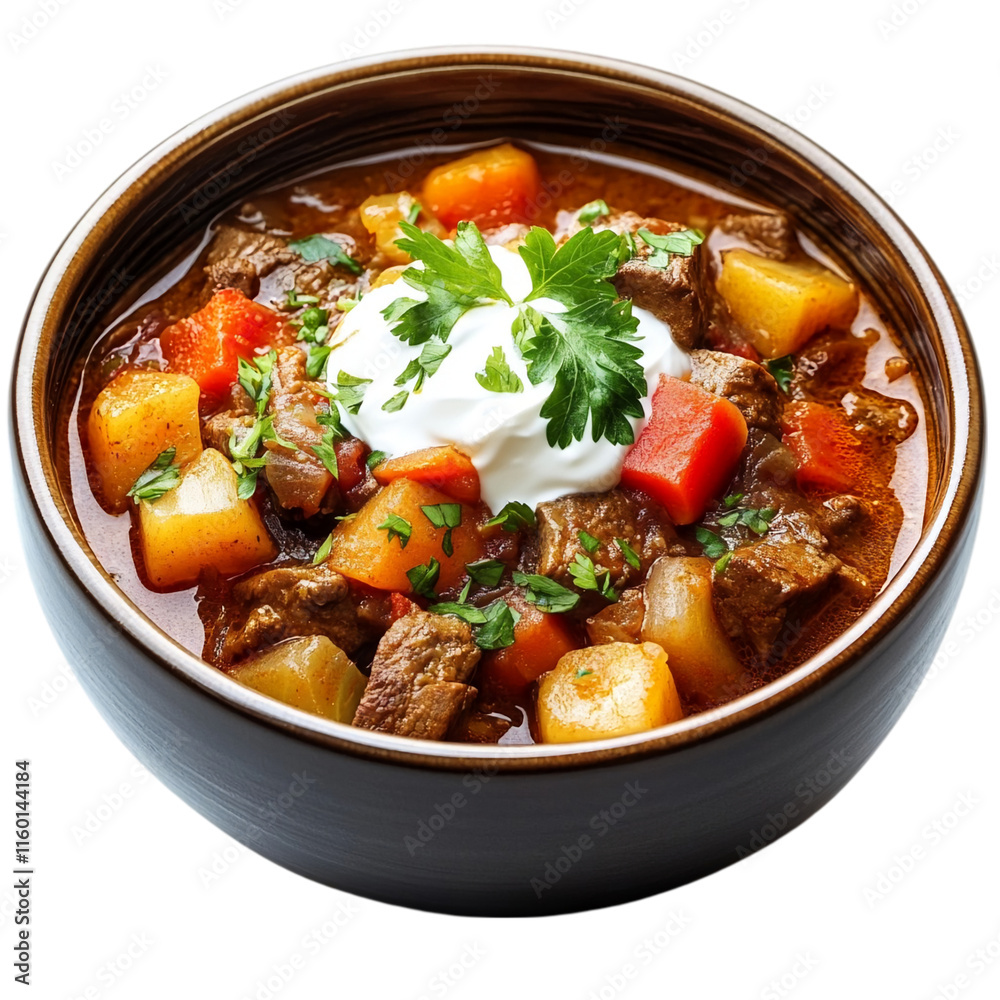 Delicious Vegetable Stew with Sour Cream, Isolated on transparent background Delicious Vegetable Stew with Sour Cream, Isolated on transparent background