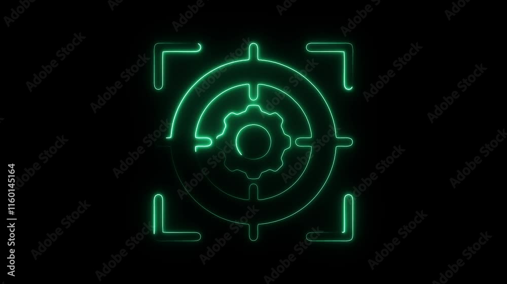 Glowing Neon Focus Icon with Precision and Target Animation on Black Background – HD Video Glowing Neon Focus Icon with Precision and Target Animation on Black Background – HD Video