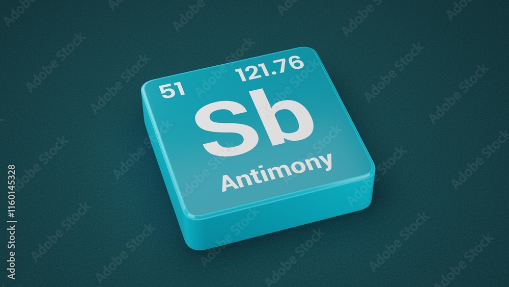 Antimony element on the Periodic table. 51st Element of the Periodic table elements Antimony element on the Periodic table. 51st Element of the Periodic table elements