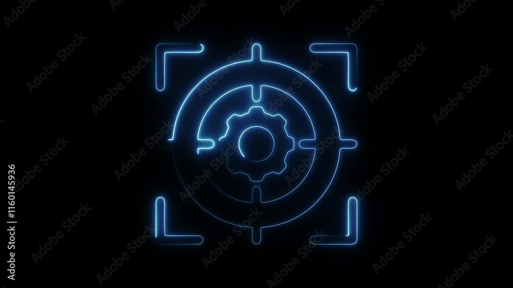Glowing Neon Focus Icon with Precision and Target Animation on Black Background – HD Video Glowing Neon Focus Icon with Precision and Target Animation on Black Background – HD Video