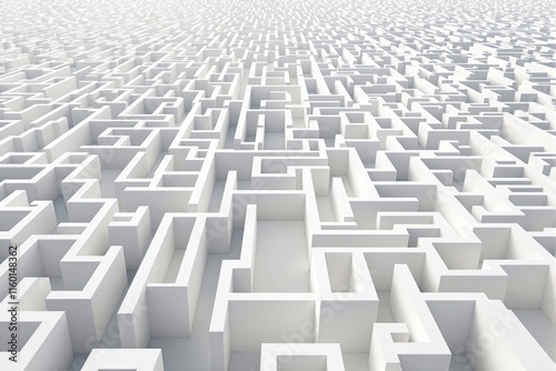 A vast white maze with tall walls, viewed from above, on a light background. Represents complexity, challenges, and problem-solving. Ai generative