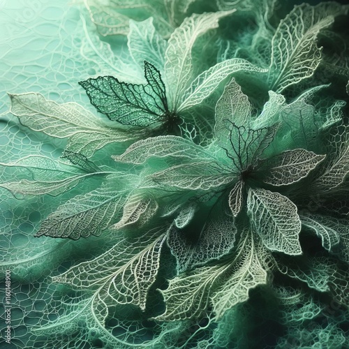 156 Delicate lacy threads of mint green shimmer like the surface photo