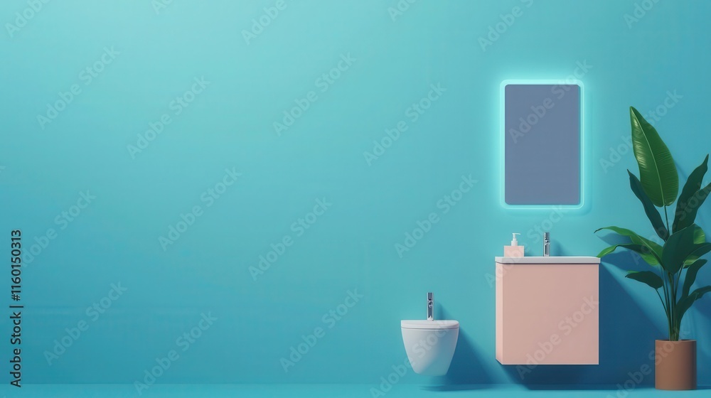 Fototapeta premium Isometric design of a smart apartment bathroom with voiceactivated mirror and automated showers