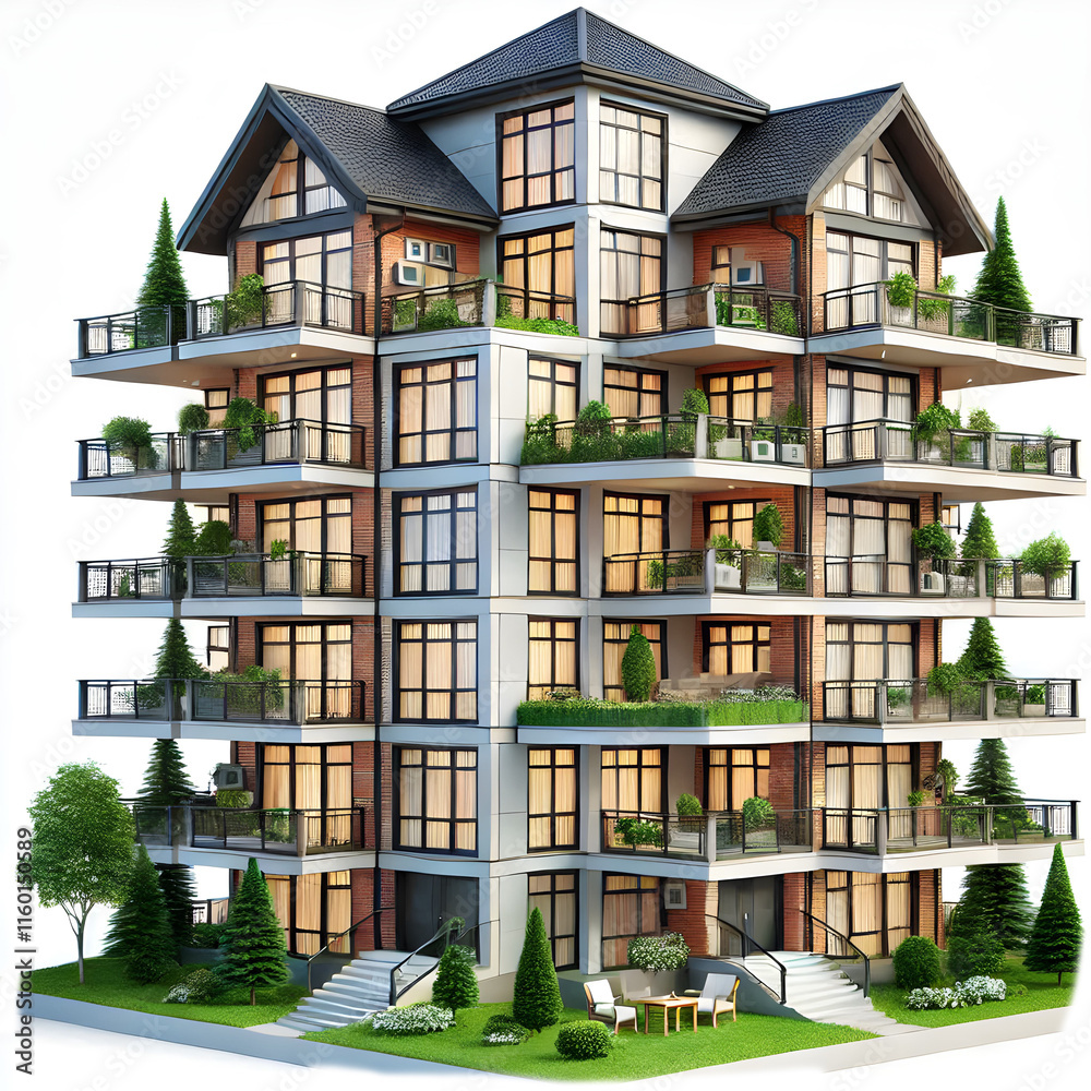 Modern Quadruplex House Design Isolated on White and Transparent PNG Background for Architectural and Real Estate Projects Modern Quadruplex House Design Isolated on White and Transparent PNG Background for Architectural and Real Estate Projects