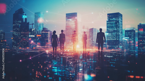 Wallpaper Mural abstract professional business team people innovation connection of line from nail node to node on Smart Innovation city with connection cyber security network reciprocity , networking concept Torontodigital.ca